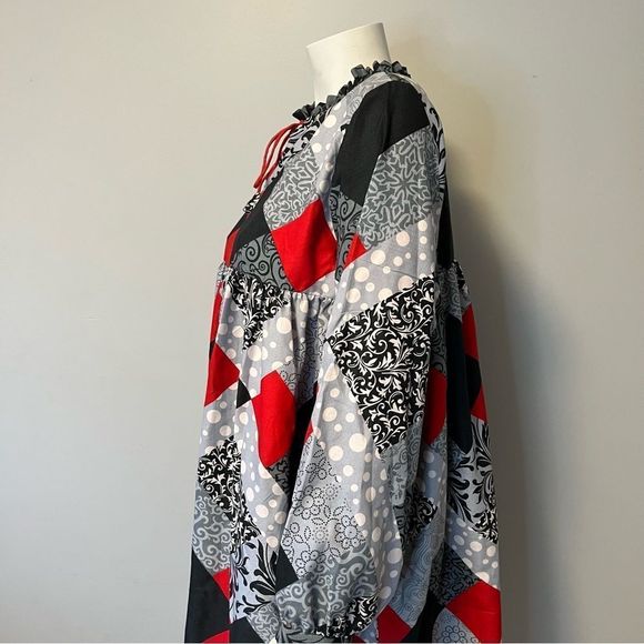 Hand Crafted Quilted Patchwork Printed Dress Grey, Red and White One size - Picture 10 of 16